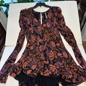 Free People Purple,Black, and Orange Floral Tunic